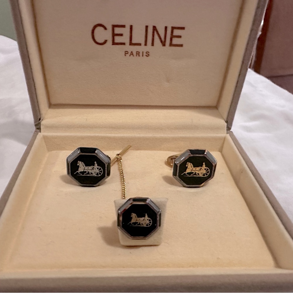 Vintage Celine Cuff Links and tie clip
